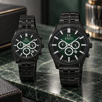 ساعت انزو ست EC-3122 مشکی صفحه سبز مشکی Enzo-8792-S