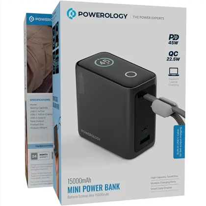 پاور بانک 15000 پاورولوژی Powerology اصل 45 وات مدل PPBCHA60 با کابل