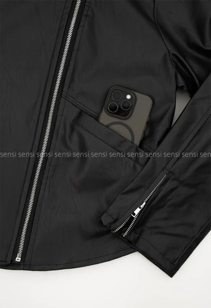 بایکر چرم یقه ایستاده کد1004937