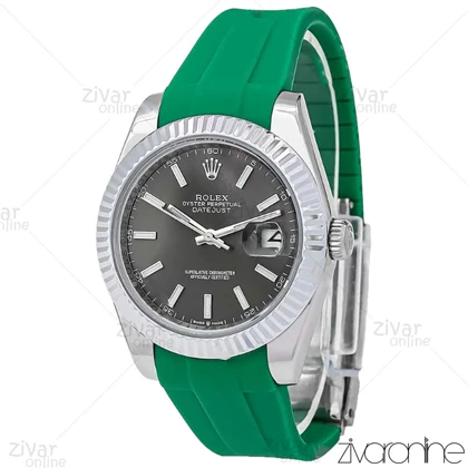 ساعت رولکس دیت جاست 2 مردانه صفحه دودی بند رابر سبز 106613