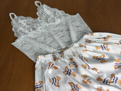 ست نیم‌تنه گیپور و شلوارک طرح تدی 141