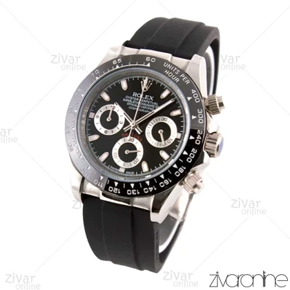 ساعت رولکس دیتونا مردانه سه موتوره نقره ای مشکی بند رابر 102579