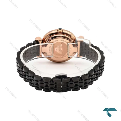 ساعت مچی امپریو آرمانی زنانه رزگلد مشکی صفحه نگین Armani-6164-L