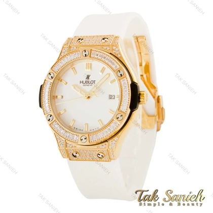 ساعت هابلوت زنانه طلایی فول نگین سفید Hublot-4496-L