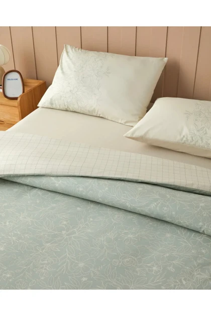 سرویس روتختی دو نفره English Home مدل Bloom Sonata پنبه‌ای - سبز-کرم