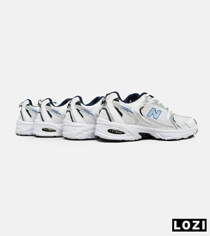 کفش کتانی مردانه و زنانه سفید نقره ای آبی NEW BALANCE 530