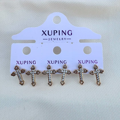 گوشواره صلیب نگین‌دار طلایی ژوپینگ