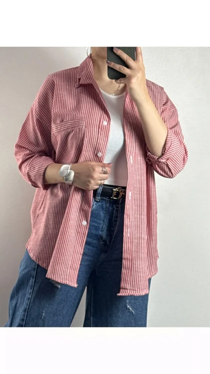 شومیز راه راه قرمز زنانه 90065