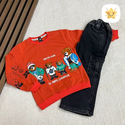 بلوز شلوار جین پسرانه مدل 3 خرس برند OK مناسب 8 تا 10 سال