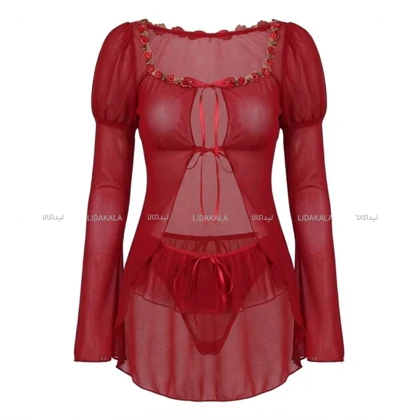 لباس خواب فانتزی گل‌دار رنگ قرمز کد LK13407