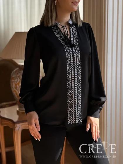 شومیز یقه سه سانت شماره دوزی