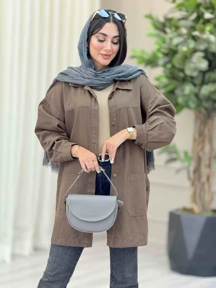 مانتو کتان بغل سه دکمه جیب پایین