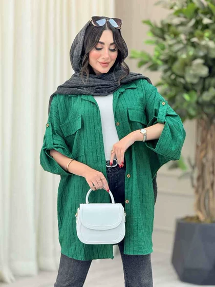 مانتو پانچ آستین پاگن جیب پاکتی