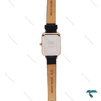 ساعت دنیل ولینگتون زنانه مستطیلی رزگلد بندچرم مشکی DW-6246-L