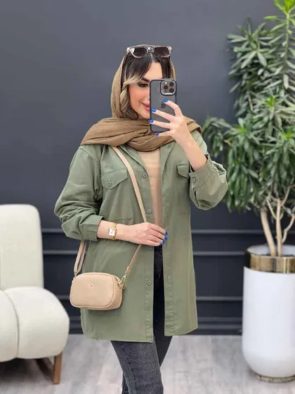 مانتو آستین برش‌دار سر جیب دکمه