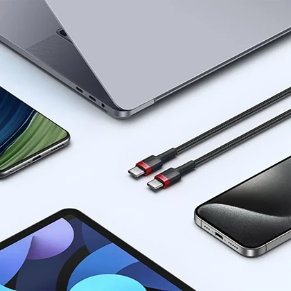 کابل تایپ سی 100 وات بیسوس Baseus یک متری مدل P10318306003 پک 2 عددی