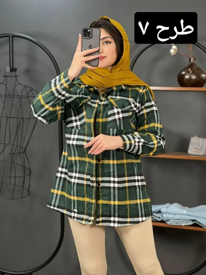 مانتو پشمی چهارخونه ساتین کد 1363