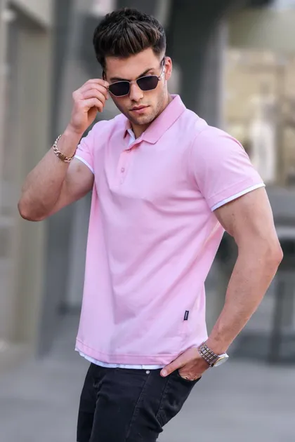 تیشرت یقه پولو پایه صورتی 5885