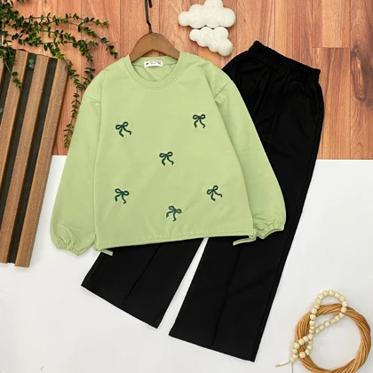 بلوز شلوار بیرونی دخترانه مدل پاپیون