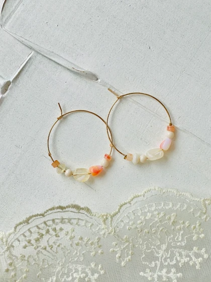 گوشواره آویز دایره مهره سنگی