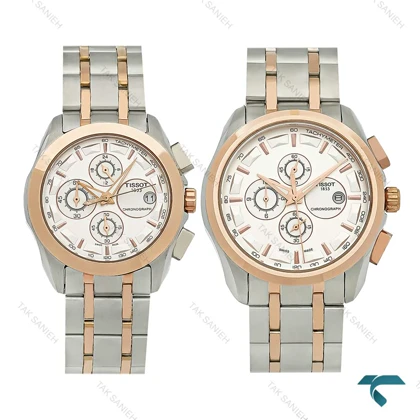 ساعت مچی تیسوت ست سه موتوره دورنگ رزگلد صفحه سفید Tissot-8270-S