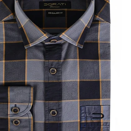 پیراهن مردانه رسمی چهارخونه طوسی