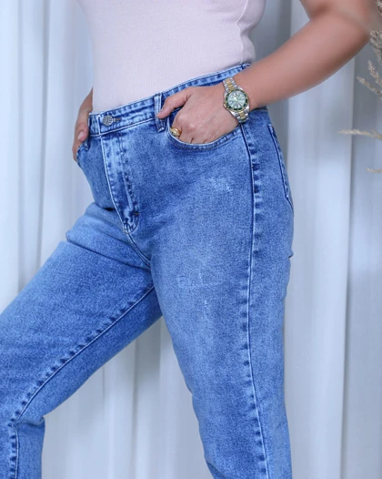 خرید شلوار واید استریت زنانه آبی دریایی دمپا ریش Ocean Blue Wide Straight Jeans کد 910700