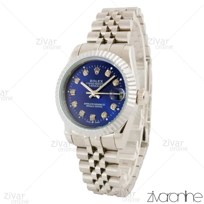 ساعت رولکس دیت جاست زنانه سیلور صفحه سرمه ای مدیوم 104528