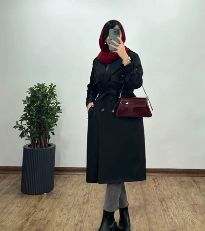 بارانی بلند آستردار آذین