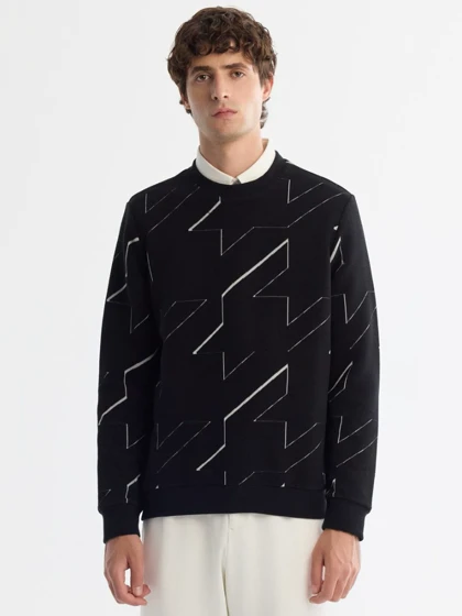 سویشرت یقه گرد طرح دار پارچه بیسکویتی / برند آووا ترکیه AVVA