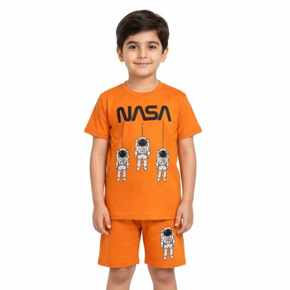 ست تیشرت شلوارک بچگانه طرح NASA آجری