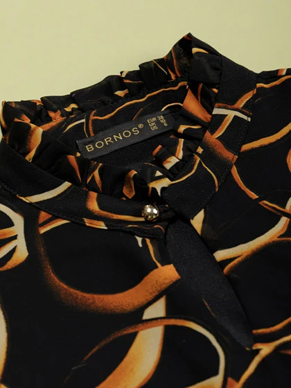 بلوز زنانه آستین بلند حریر یقه ایستاده آستردار 40115