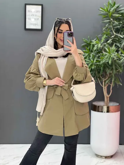 مانتو لینن آستین پفی جیب پفکی
