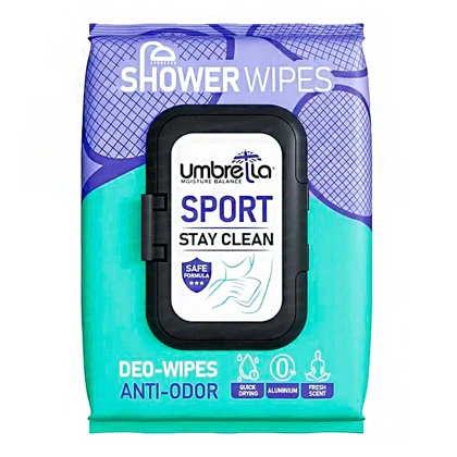 دستمال مرطوب پاک‌کننده بهداشتی دست و صورت آمبرلا مدل Sport مناسب انواع پوست بسته 50 عددی
