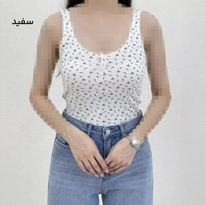 تاپ زنانه گل‌دار جلو دکمه