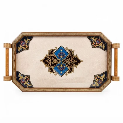سینی چوبی دور خاتم کار دست کد m0322 گالری ساعت ضرابی