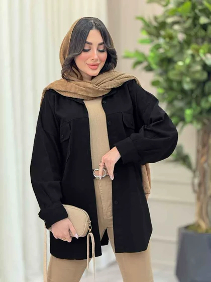 مانتو کتان جیب پاکتی برش‌دار