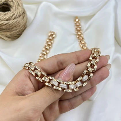 گردنبند زنانه ژوپینگ مدل آمیتیس طرح رولکسی نگین‌دار