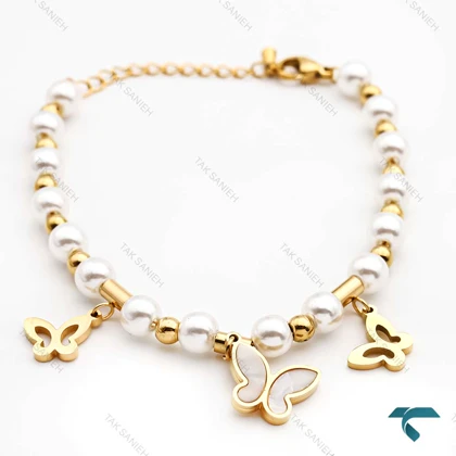 دستبند زنانه مرواریدی پروانه ای Bracelet-8332-L
