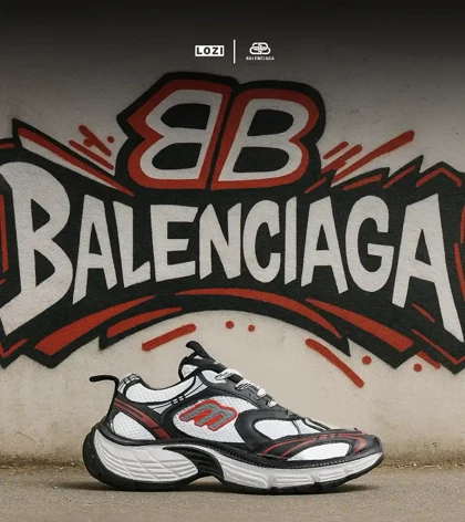 کفش کتانی مردانه سفید مشکی قرمز BALENCIAGA مدل 7949