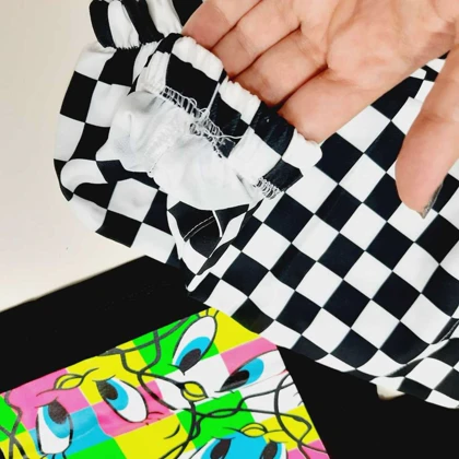 کراپ شلوار طرح تویتی سفید و مشکی