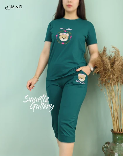 ست تیشرت شلوارک گلدوزی خرس