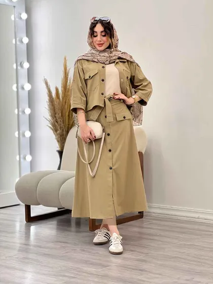 ست کت و دامن جلو دکمه