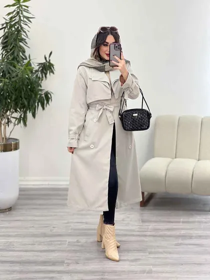 بارانی بلند یقه دوبل ژیله دار