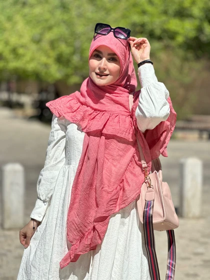 روسری چین‌دار صورتی وال نخی