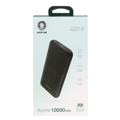 پاوربانک شارژ سریع 20 وات 10000 تایپ سی و یو اس بی گرین GNRME10KPD2BK