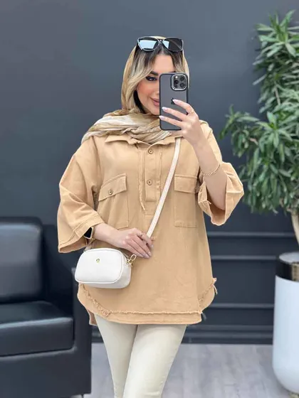 مانتو یقه دو دکمه دو جیب