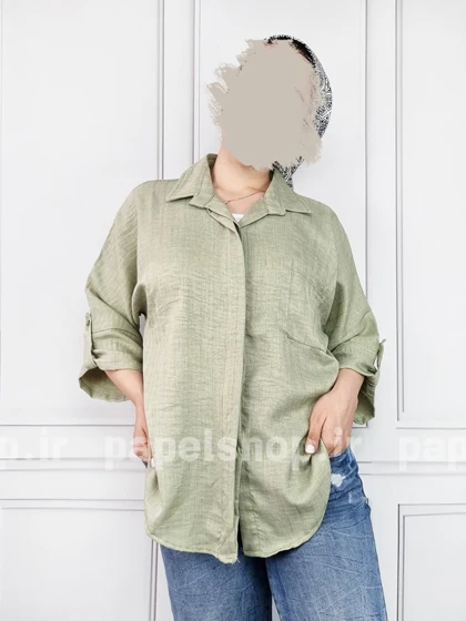 شومیز مانتویی جلو دکمه راه راه لمه جیب‌دار