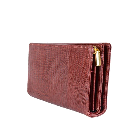 کیف پول چرم زرشکی لیزارد زنانه