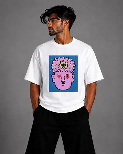 تیشرت باکسی طرح چهره چشم سوم استایل Psychedelic Mystic Art